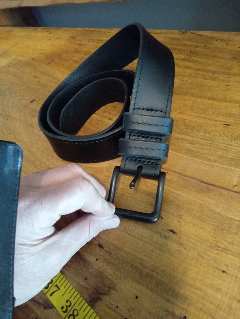 Premium Black Leather Men's Belt -Black Square Buckle Sz 34"-38"